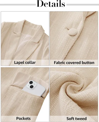 Vista 5 de luvamia Blazers de tweed para mujer, chaqueta casual de negocios, chaqueta elegante, trajes de trabajo, oficina, trajes profesionales de manga larga