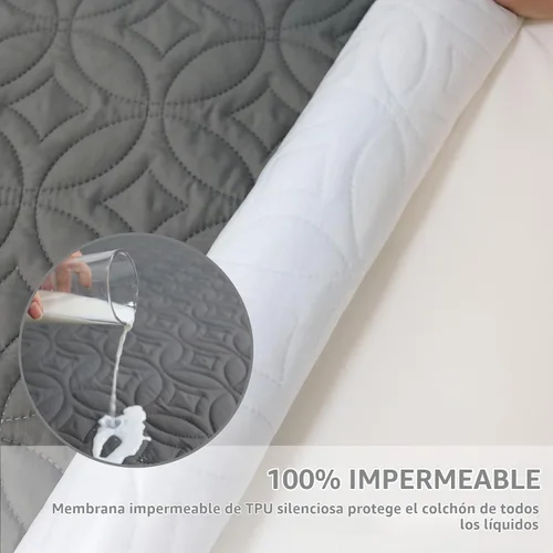 Vista 3 de FELTYBED Protector de colchón impermeable de tamaño completo 54"x75", funda de colchón gris suave, protector de colchón transpirable con bolsillo