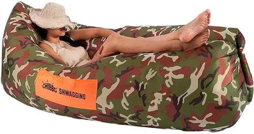 Vista 11 de Chillbo Inflatable Couch – Unique Designs - No-Pump Setup, Ripstop Polyester, Stability Pegs, Fun Prints - Portable Air Inflatable Lounger for