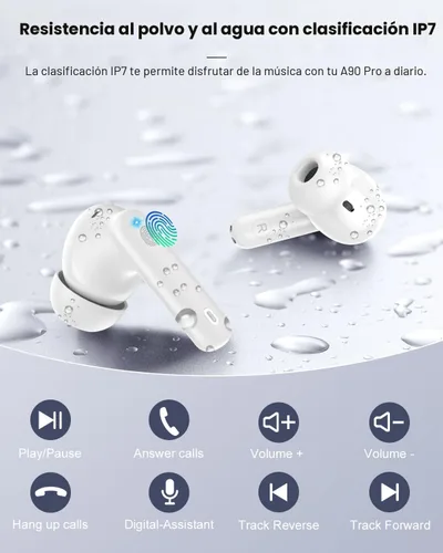 Vista 8 de Auriculares inalámbricos, Bluetooth 5.4 Auriculares estéreo y llamadas claras, color blanco Ear Buds with Noise Cancelling Mic LED Display in Ear