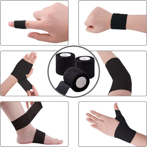 Vista 4 de BQTQ 96 rollos de cinta autoadhesiva de 2 pulgadas, color negro, autoadhesiva, vendaje atlético, vendajes elásticos para esguinces de hinchazón