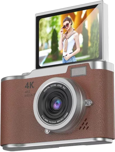 Vista 8 de Cámara digital 4K, cámara selfie de 48 megapíxeles con enfoque automático y pantalla giratoria de 180°, cámara digital compacta para niños con zoom