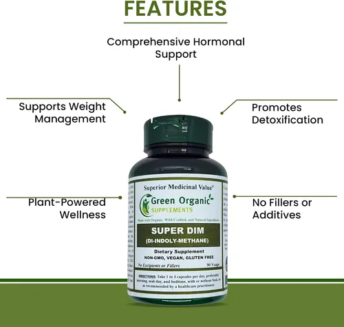 Vista 4 de Green Organic Supplements DIM, diindolilmetano, I-3-C, indol-3-carbinol, brócoli, 90 VCaps, alta absorción, sin OMG, sin gluten, (paquete de 3)