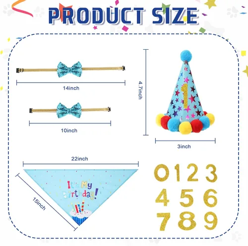 Vista 3 de Weewooday Suministros para Fiesta de Cumpleaños de Perro, Pañuelo de Cumpleaños para Niño y Niña, Bufanda Triangular, Sombrero de Fiesta, Corbata