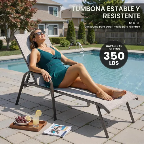 Vista 6 de Juego de 2 sillas de piscina para exteriores, con reposabrazos (beige)