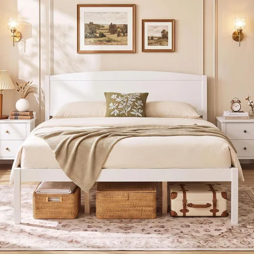 Vista 14 de GIANTEX Twin Size Wooden Bed Frame with Curved Headboard, Wood Slat Support