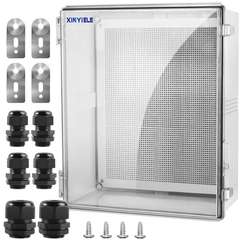 Vista 14 de Caja de conexiones de plástico ABS impermeable para proyectos al aire libre, IP67, resistente a la intemperie, a prueba de polvo con cubierta