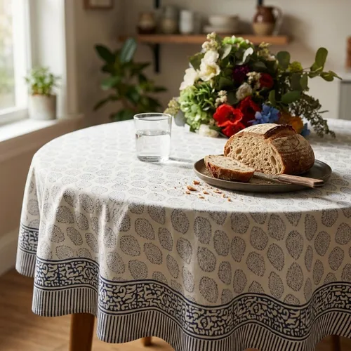 Vista 5 de ATOSII Amalfi - Mantel redondo de verano 100% algodón, estampado en bloques, para comedor, bodas, exteriores, fiestas, I Grand Millenial Farmhouse