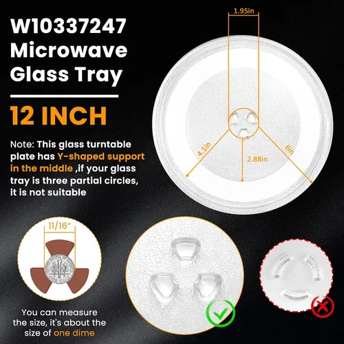Vista 3 de Placa giratoria de vidrio de 12 pulgadas para microondas Whirlpool y otros microondas de 1.5 y 1.7 pies cúbicos. Reemplaza WPW10337247 W11335034