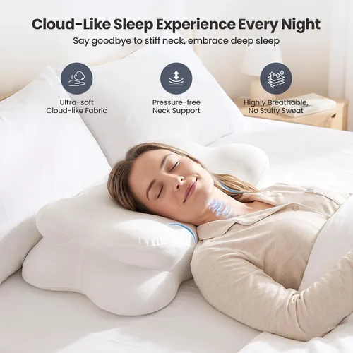 Vista 2 de Almohada cervical para el cuello para dormir, almohadas refrescantes de espuma viscoelástica para la espalda, funda de almohada transpirable lavable