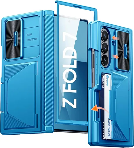 Vista 18 de Funda para Samsung Galaxy Z Fold 7 con tarjetero con bloqueo RFID, cubierta de lente deslizante integrada y protección de bisagra y protector
