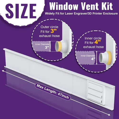 Vista 2 de Mxclimate Kit de ventilación de ventana compatible con manguera de conductos de 3 pulgadas/4 pulgadas para ventanas correderas, kit de sellado