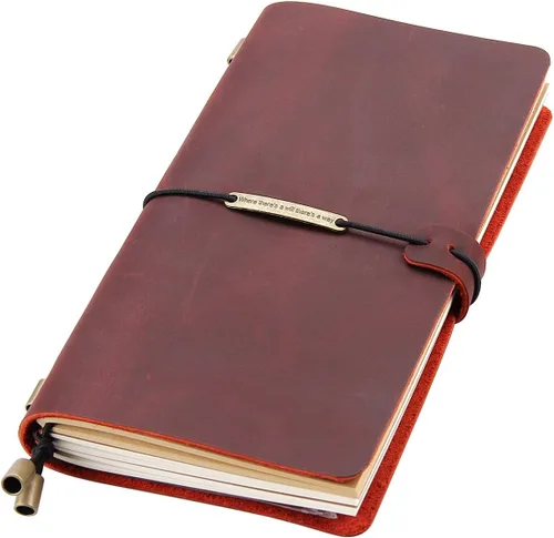 Vista 9 de Diario de piel hecho a mano vintage, cuaderno de viajero, portátil, pluma estilográfica recargable, tamaño de bolsillo, 5.2 x 4 pulgadas, Coffee