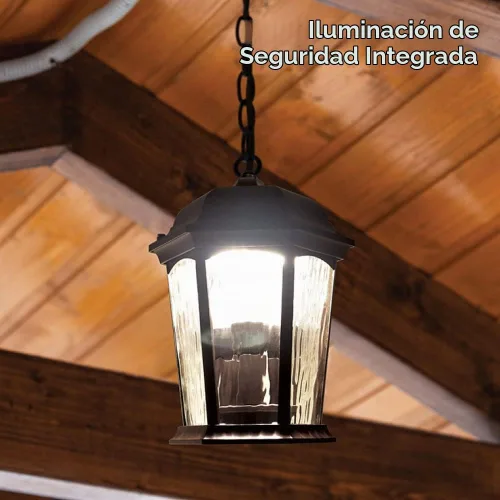 Vista 2 de Euri Lighting EHL-130W-MD, linterna colgante de llama parpadeante, vidrio de agua, con luz de seguridad integrada (3000 K), función seleccionable
