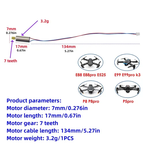 Vista 2 de sea jump Motor de 4 piezas adecuado para E88 E88PRO E88MAX E525 E99 E99PRO P1 P5PRO K3 S1 P8 RC Drone Motor E88 cuatro ejes aviones adelante
