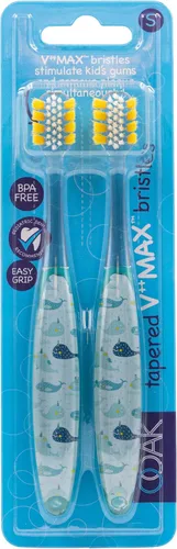 Vista 7 de Ooak Cepillo de dientes para niños, cerdas cónicas V++Max, cara feliz, azul, 2 unidades happy face