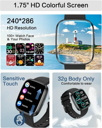 Vista 6 de Relojes inteligentes para hombres/mujeres, llamada Bluetooth de 1.75 pulgadas, reloj inteligente de voz AI, monitor de frecuencia cardíaca 24/7
