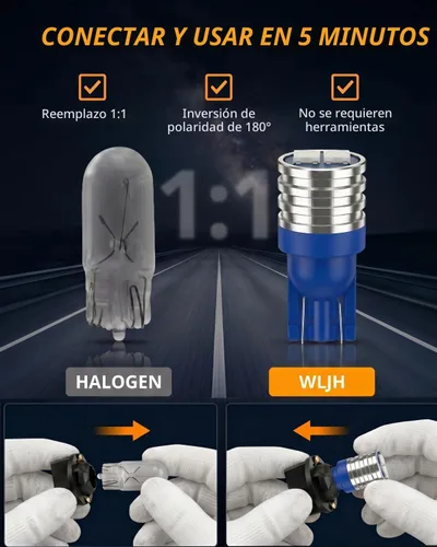 Vista 7 de WLJH Bombilla LED PC194 T10 azul con enchufes de bloqueo giratorio para medidor de tablero 3030 SMD, 200lm, PC194 PC168 PC195, Plug and Play, Map