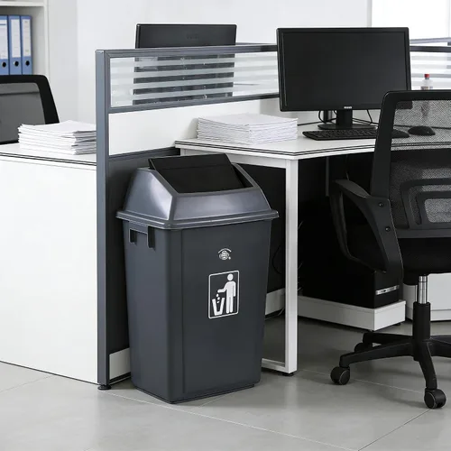 Vista 6 de Paquete de 4 cubos de basura de reciclaje de 13 galones para el hogar dormitorio y la oficina, contenedor de reciclaje grande con tapa, color gris