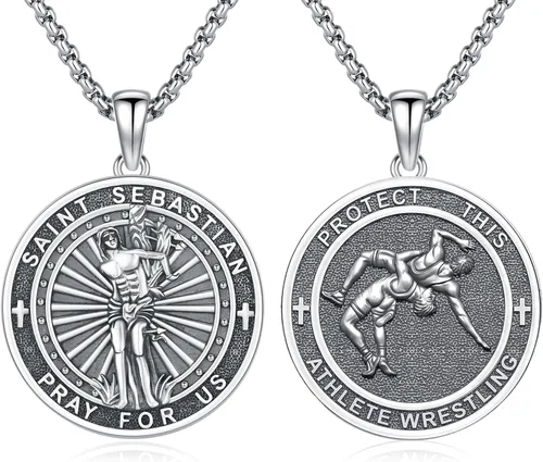 Vista 59 de 925 Sterling Silver Patron Saint Amulet Necklace for Men Women plateado