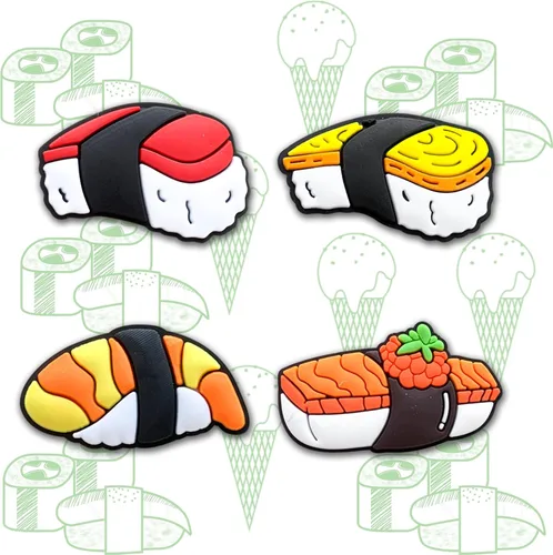 Vista 2 de Dijes para zapatos de sushi para zuecos, lindos dijes de arroz en rollo de sushi para niños, adolescentes y adultos, Metal no precioso., No es una