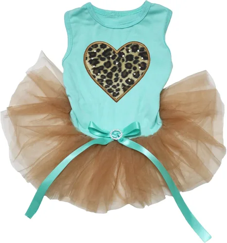 Vista 6 de Petitebella Vestido para perro cachorro con corazón de leopardo (azul aguamarina/dorado, talla XS)