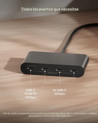 Vista 3 de Belkin Connect Hub USB C de 4 Puertos - Adaptador Multipuerto Dongle con 4 Puertos USB C 3.2 Gen 2 - Transferencia de Datos de Alta Velocidad de 10G