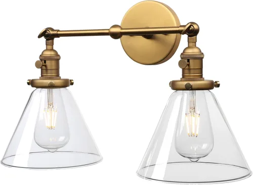 Vista 18 de PERMO Industrial Vintage Slope Pole Wall Mount Single Sconce with 6.7" Oval Dome Clear Glass Shade Antique Gold Wall Sconce Light Fixture