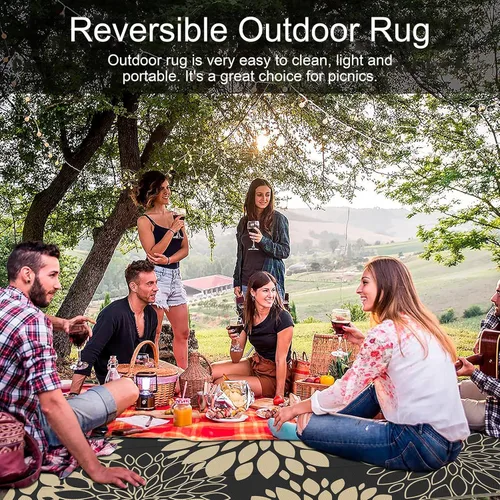 Vista 6 de Ileading Alfombra impermeable para exteriores de 5 x 8 pies, reversible, de paja de plástico, portátil, para interiores y exteriores, caravana
