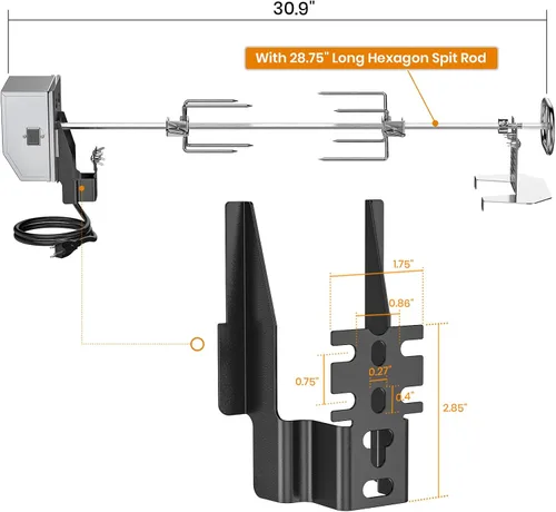 Vista 2 de Kit de rotisería OnlyFire de acero inoxidable con accesorios para parrilla y motor eléctrico de 6 vatios 110V para parrillas de gas - Varilla