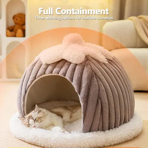 Vista 2 de Cama tipo cueva para gatos, bonita casa de gato de dibujos animados, tienda de campaña pequeña con almohada extraíble lavable, cama cálida para Verde