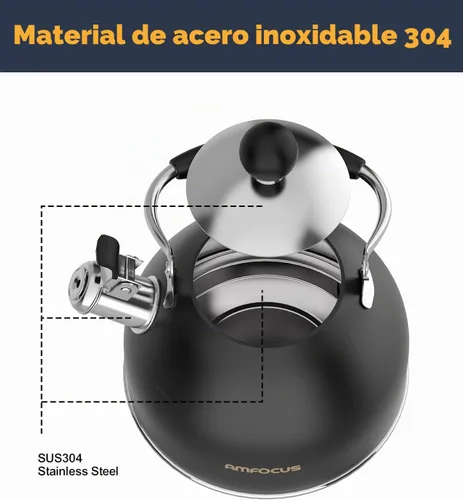 Vista 3 de Hervidor de té, hervidor de té silbante de acero inoxidable de 2 cuartos, tetera silbante para estufa con mango plegable ergonómico, tetera pequeña