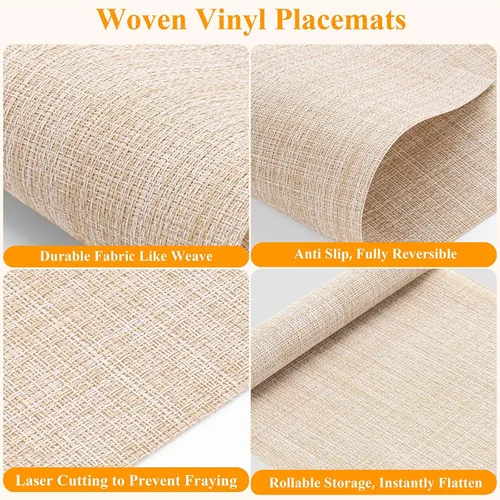 Vista 2 de SHACOS Beige Woven Placemats Set of 4 Place Mats Indoor Outdoor