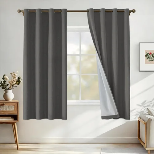 Vista 66 de Cortinas 100% opacas para dormitorio, cortinas opacas de 63 pulgadas de largo, cortinas opacas de lino para sala de estar, cortinas con ojales