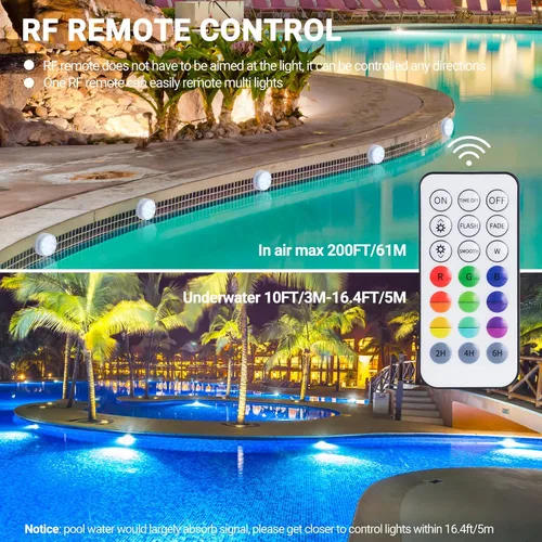 Vista 3 de LOFTEK Luces LED sumergibles con control remoto, 13 luces LED de piscina para piscinas enterradas y sobre el suelo con imanes y ventosas, 16 luces