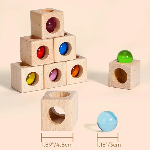 Vista 7 de Woodtoe Montessori - Juguete apilable para niños de 3, 4, 5, 6 años, bloques de construcción arcoíris para niños pequeños, bloques apilables