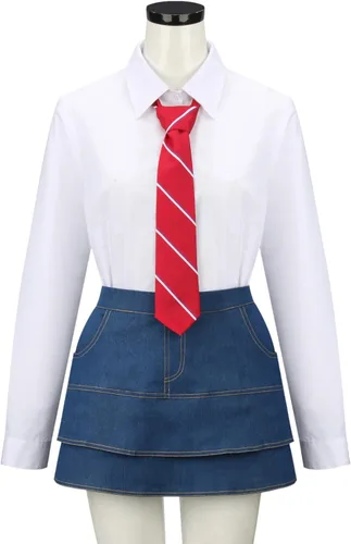 Vista 3 de Conjunto de disfraz de uniforme escolar para mujer, camisa de cosplay de Halloween, abrigo, falda, trajes de corbata