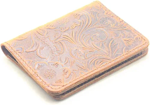 Vista 6 de Cartera minimalista de cuero para hombre, hecha a mano, para regalo, estilo de flores marrones, estilo 2, Flor Brown2, Style2