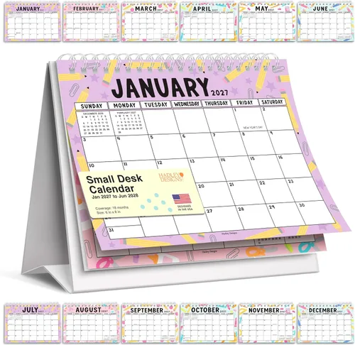 Vista 23 de Small Desk Calendar 2027 Standing Flip - 2027 Desk Calendar Small 2027-2028 Colorful Pastel
