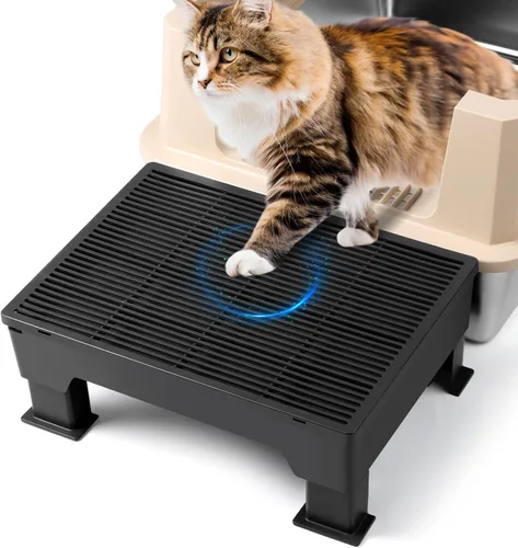 Vista 17 de Escalón para caja de arena, escalón para gatos, rampa, atrapador con función de filtro, fácil de limpiar, ideal para gatitos y gatos ancianos (negro)