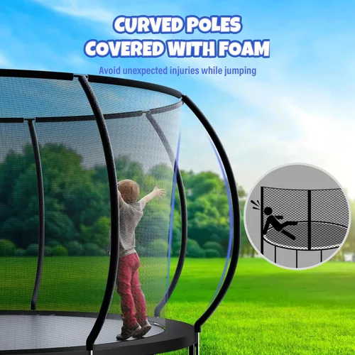 Vista 4 de Kiivakii Trampolín de 12, 14, 16 pies, trampolines grandes para exteriores para niños y adultos, trampolines recreativos con aro de baloncesto