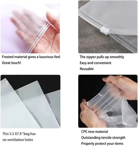Vista 6 de Pequeña bolsa de embalaje esmerilada, 50 bolsas de plástico transparente de 5.5 x 7.9 pulgadas, bolsas de polietileno transparente con cierre de 3