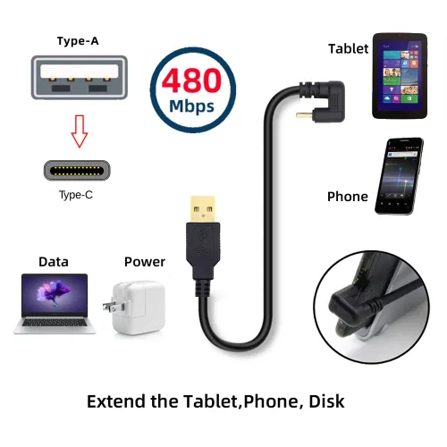 Vista 2 de xiwai USB2.0 Tipo-A a Tipo C USB-C macho a macho Cable de datos de alimentación 480Mbps negro opuesto en forma de U en ángulo trasero