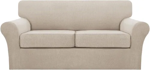 Vista 72 de Turquoize 2 fundas para sillas de sala de estar, funda de sofá con fundas de cojín individuales, funda de muebles para sillas (silla, beige biscotti)