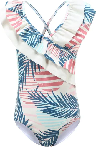 Vista 24 de Trajes de baño de una pieza para niñas, traje de baño de arcoíris a rayas Cruz con volantes de bandera americana