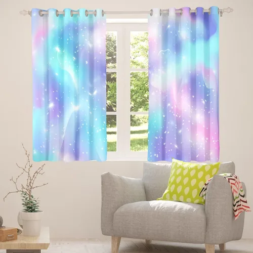 Vista 4 de Erosebridal Cortinas opacas de teñido anudado, cortinas de oscurecimiento de galaxia, tratamiento de ventana de nebulosa, 38 x 45 pulgadas, 2