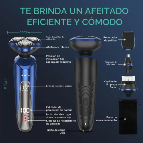 Vista 7 de VOYOR Maquinilla de afeitar eléctrica para hombres mojados y secos 2-Azul