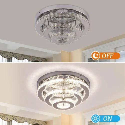 Vista 8 de Lámpara de Araña Empotrada LED de Cristal de 13.8 Pulgadas, Lámpara de Techo de 3 Niveles de Cristal para Dormitorios, Comedor, Sala de Estar, 3
