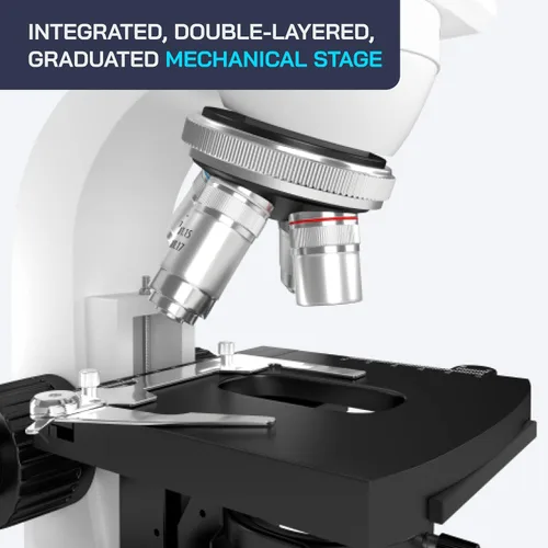 Vista 5 de Omano Microscopio para estudiantes - 40x - 1000x - Microscopio binocular compuesto con etapa mecánica de doble capa, condensador profesional Abbe