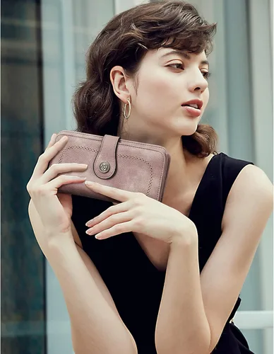 Vista 2 de BROMEN Billeteras de cuero para mujer, cartera grande de mano para teléfono, 2-Púrpura, Casual